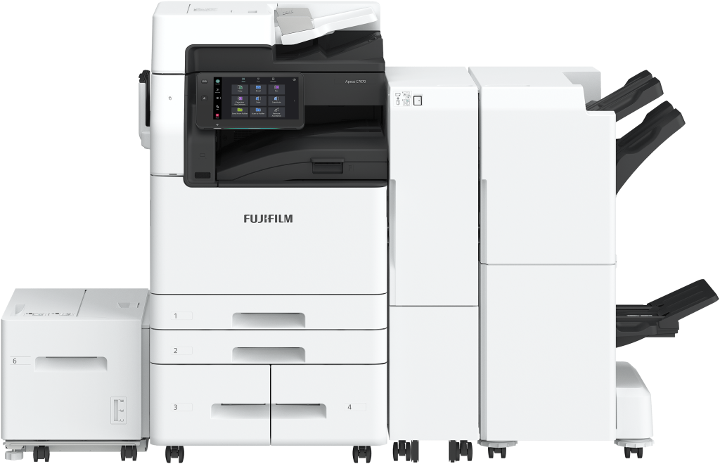 ApeosC7070-with-Side-Tray_High-Capacity-Feeder-B1_FinisherC4C5-with-Booklet-Maker_Folder-Unit-CD3-1