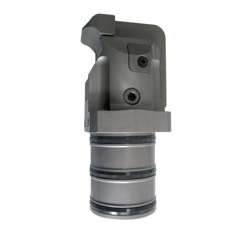 The new compact hydraulic clamp with horizontal stroke developed by ROEMHELD enables direct clamping in the smallest closed pockets, grooves and recesses for the first time (photo- ROEMHELD).